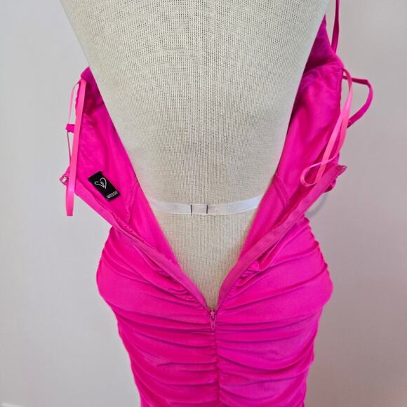 Jamie Formal Neon Pink Fitted Cowl Neck Mermaid Long Dress Sz XS (750) - Picture 9 of 11